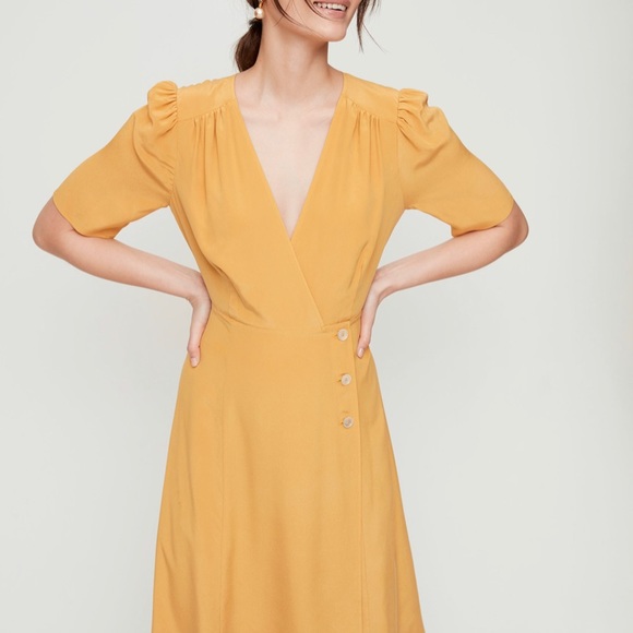 Aritzia Mirabelle Wrap Dress in Golden Yellow - Picture 4 of 10
